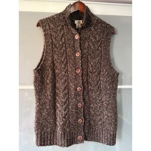 Vintage LL Bean Wool Blend Cable Knit Sweater Vest Large Button Front Grannycore